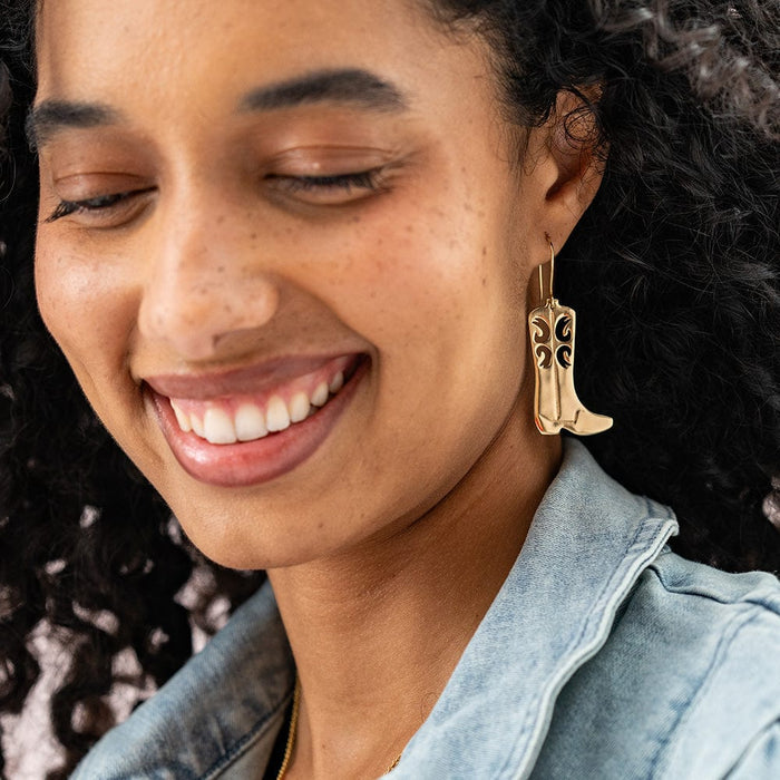 Lacey Boot Dangle Earring Brass Drop