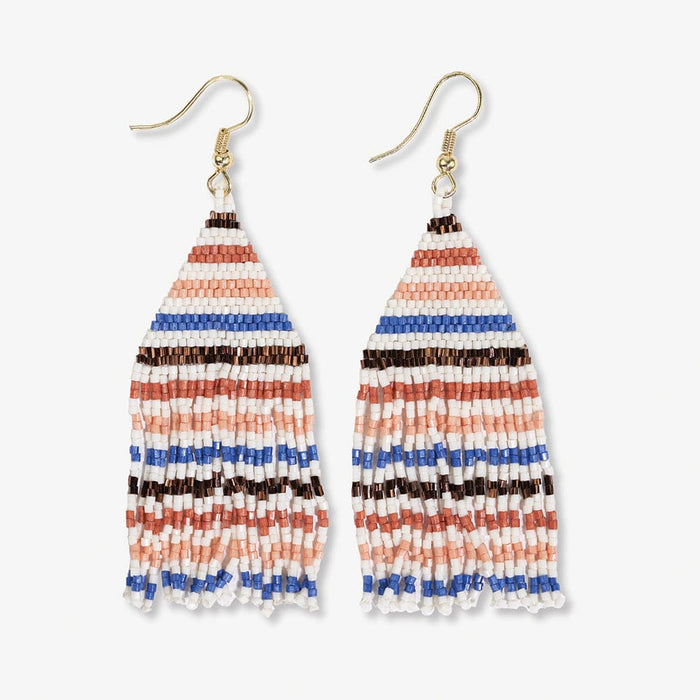 Lexie Horizontal Lines Beaded Fringe Earrings Rust + Lapis SHORT FRINGE