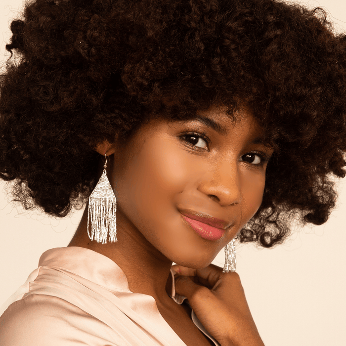 Lexie Solid Beaded Fringe Earrings Silver Fringe
