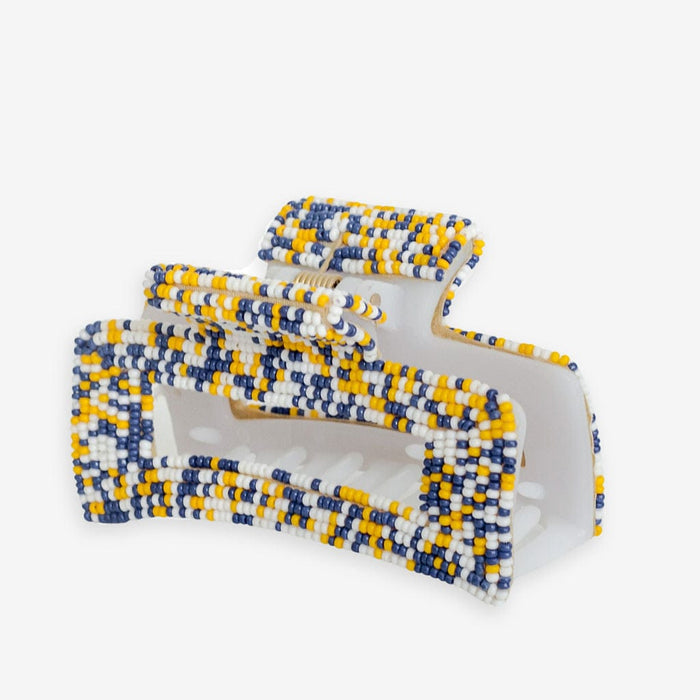 Lola Game Day Confetti Beaded Hair Claw Clip Navy and Yellow