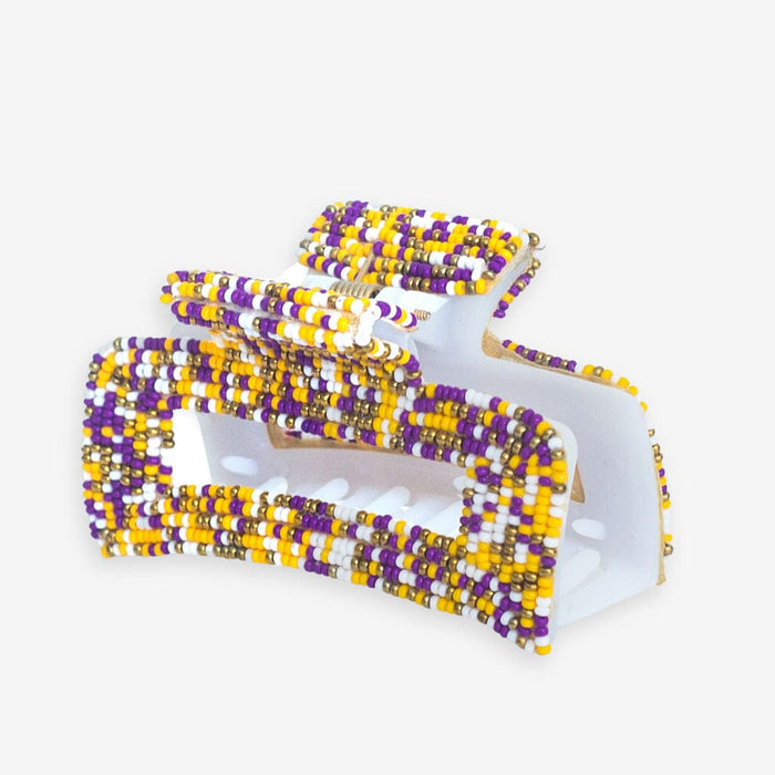 Lola Game Day Confetti Beaded Hair Claw Clip Purple and Yellow