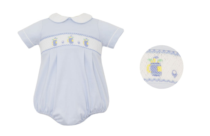 Lt Blue Smocked Golf Collared Knit Bubble