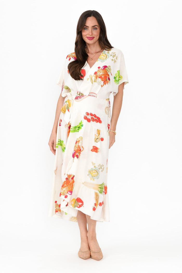 Luanne White Harvest Linen Blend Dress,Brunette model,alt text|model:Elouise