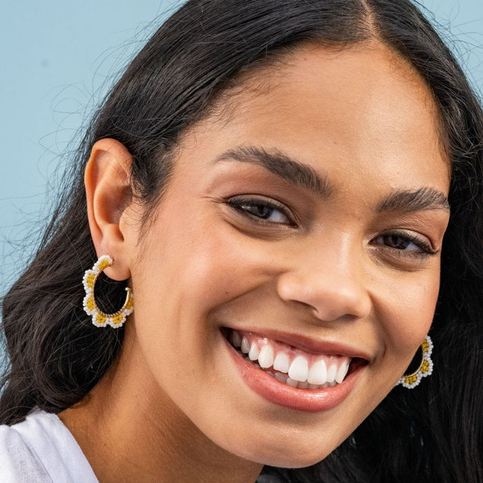 Luna Beaded Scallop Gold Hoop Lemon