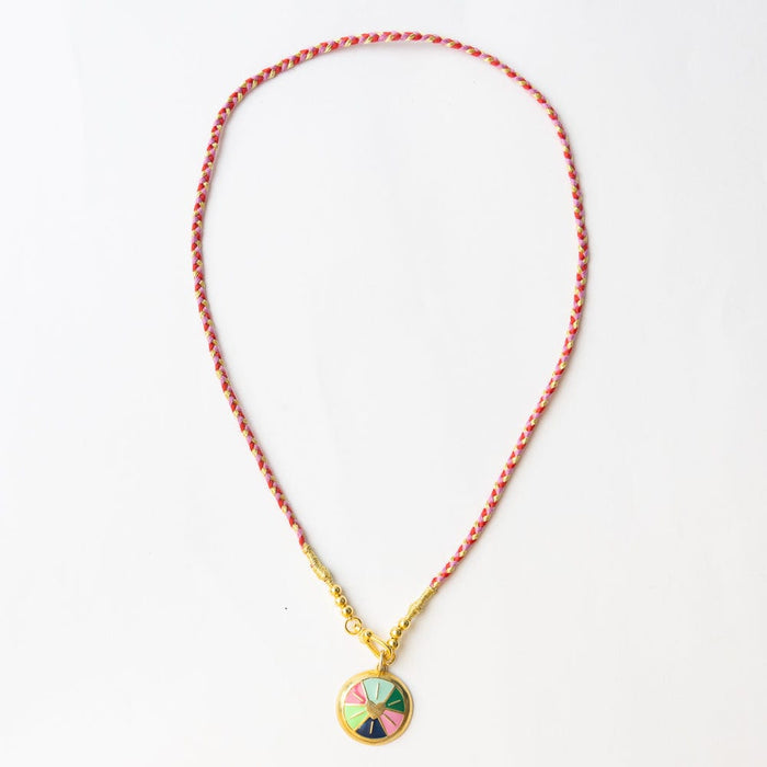 Maria Braided Necklace With Enamel Pendant Amore Red Pendant