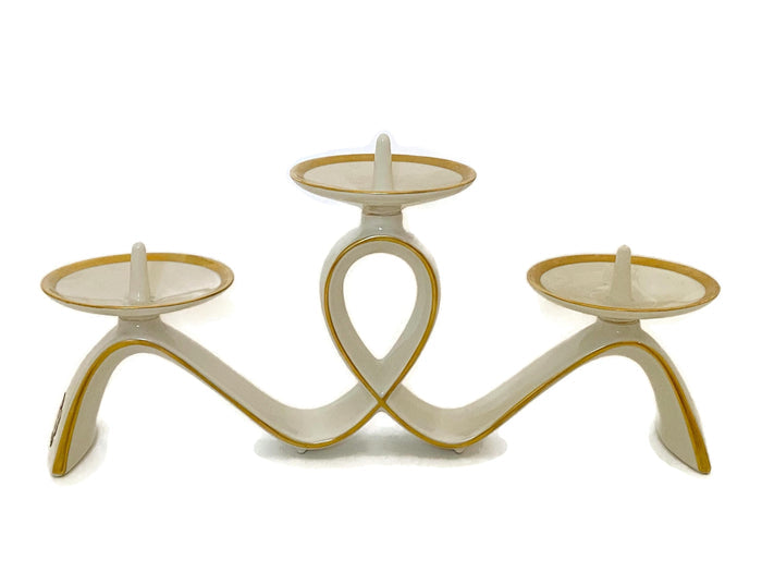 Midcentury White and Gold Candleholder at Duckwells
