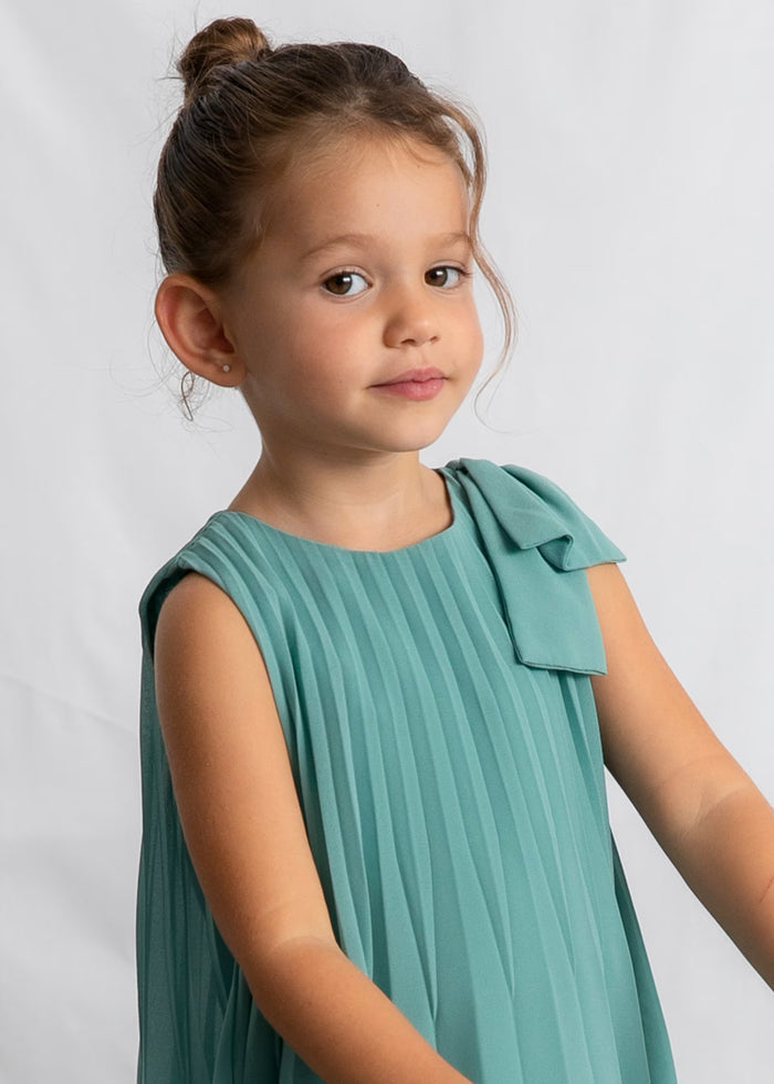Mint Green Pleated Shoulder Bow Dress