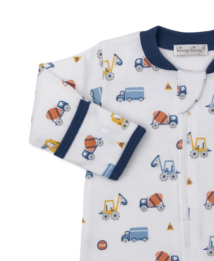 Navy Trim Construction Roadwork Zip Footie
