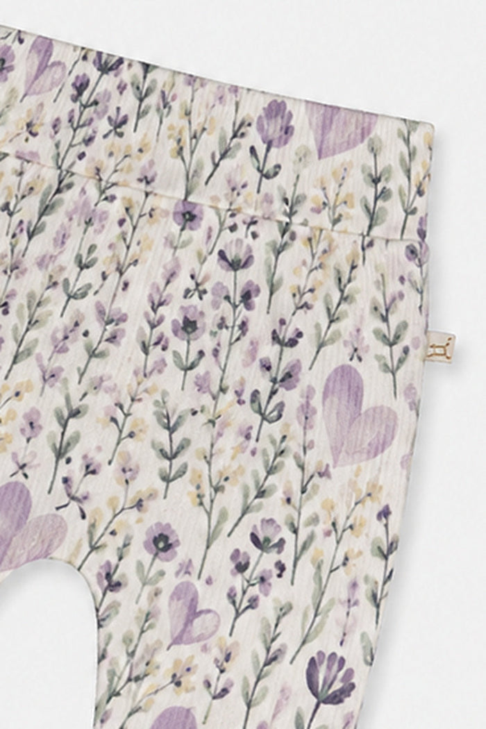Deux par Deux baby girls evolutive pants, beige heart and floral print, alternate view