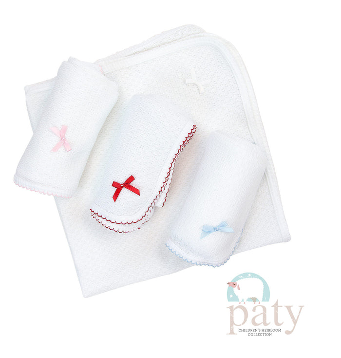 Paty White Swaddle Blanket w Trim