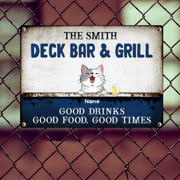 Pawzity Metal Deck Bar & Grill Sign, Gifts For Pet Lovers, Good Drinks Good Food Good Times Personalized Family Sign