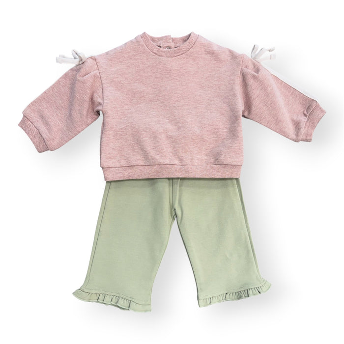 Pink and Green Bow Sleeve Sweatset