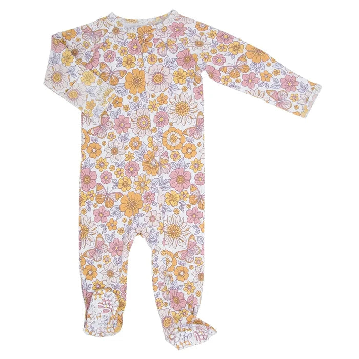 Pink and Yellow Floral Zipper Footie