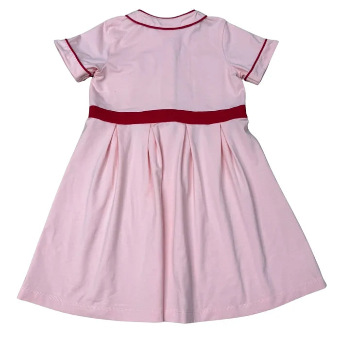 Pink Girls Play Baseball Dress w Red Trim