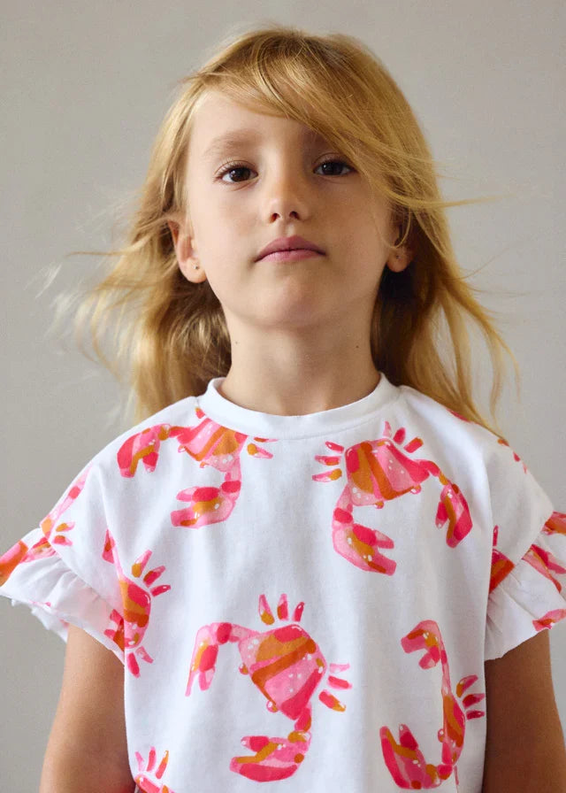 Pink Orange Crab Print Block Tee