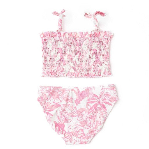 Pink Tropical Paradise Smocked Bikini