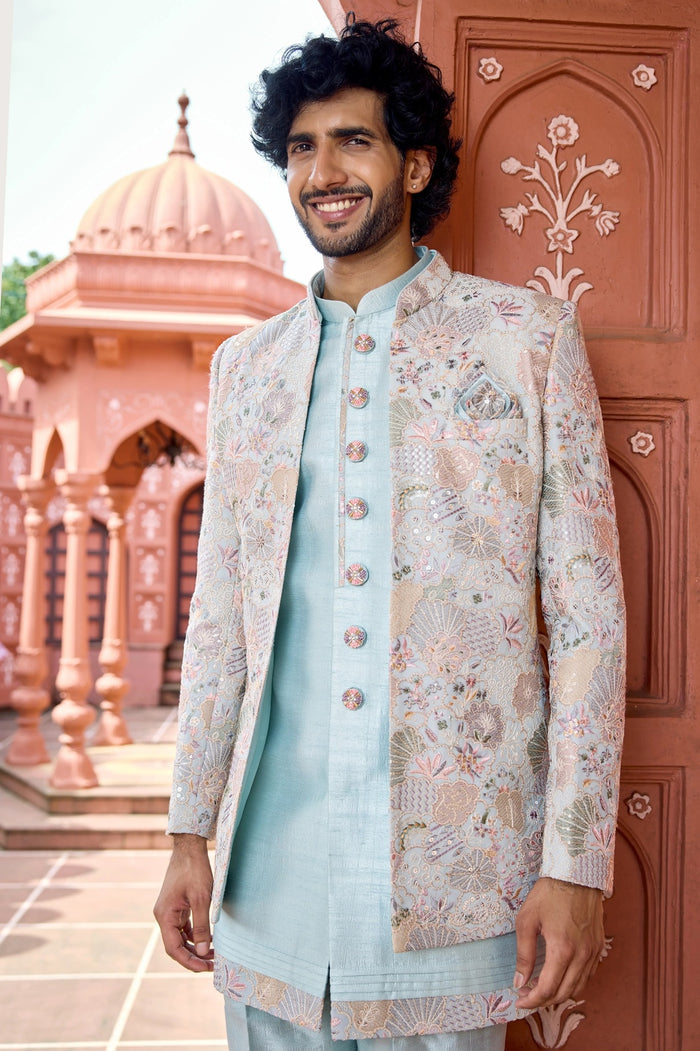 Festive indo-western - Pista Green Indo-Western with Embroidered Jacket