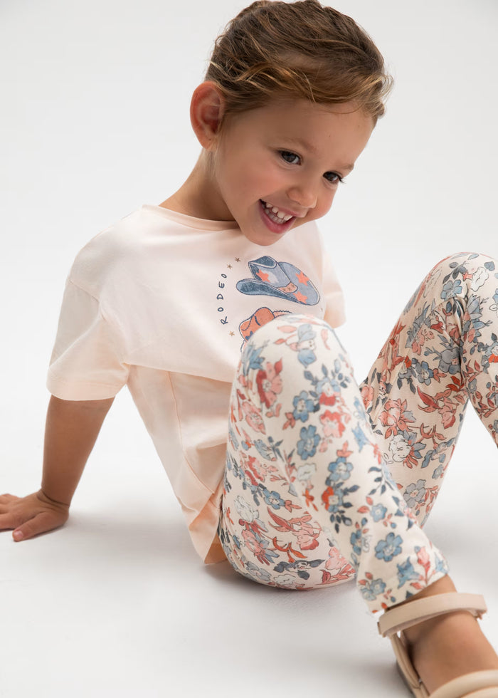 Salmon Pink Rodeo Club Tee & Floral Leggings