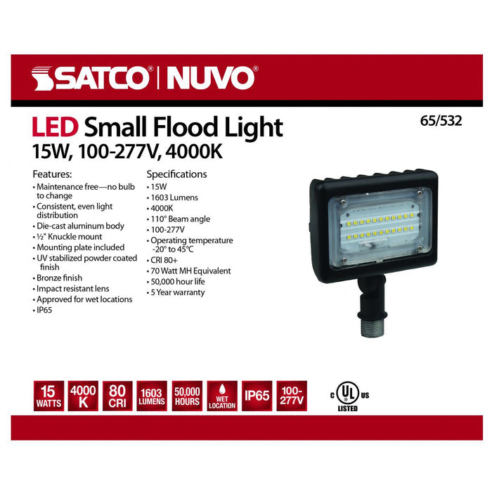 Small Area Flood Satco 65-532 LED Small Flood Light 15W 4000K Bronze 100-277V Satco