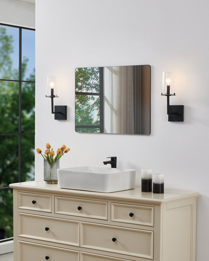 Vanity Light Thesis 206954A Jared 13 inch 1 light Matte Black Vanity Light with Clear Glass Shade THESIS