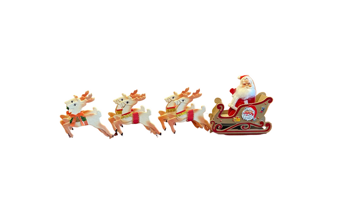 Vintage Christmas Display, Foldable Santa, Sleigh and Reindeer at Duckwells
