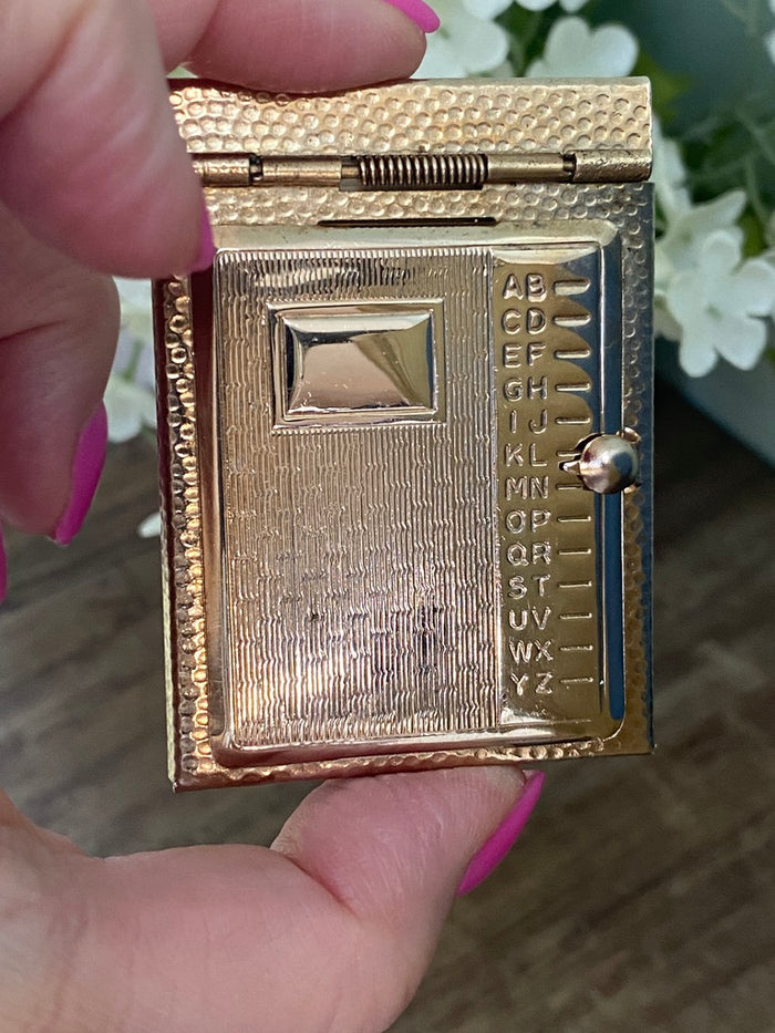 Vintage Mini Address Book, Goldtone Metal Flip Phone Book at Duckwells