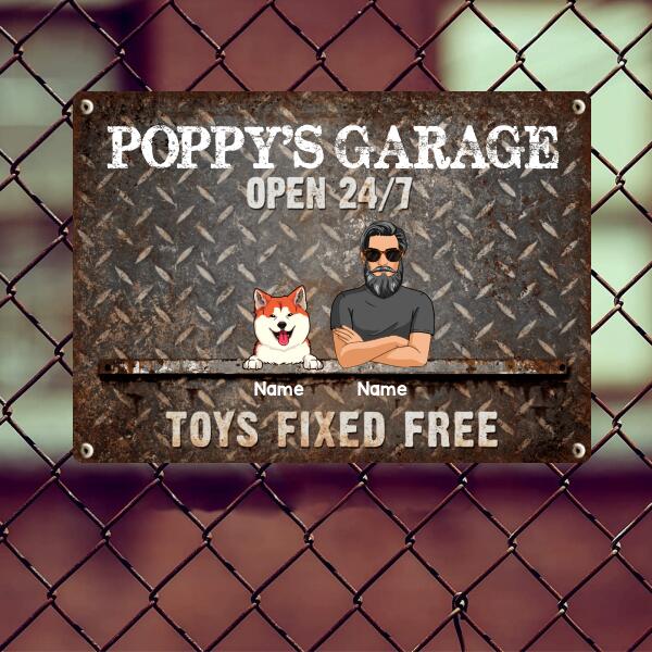 Welcome Metal Garage Sign, Gifts For Pet Lovers, Dad's Garage Often 24/7 Toys Fixed Free Funny Sign