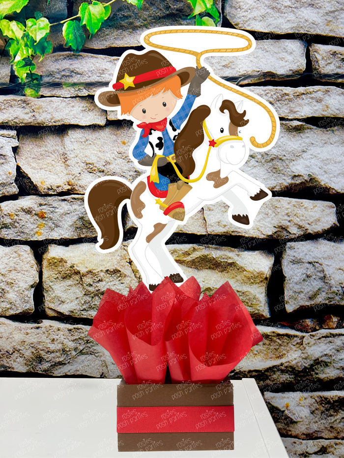 Western Cowboy Theme | Cowboy Birthday | Western Baby Shower | Red Cowboy Theme Centerpiece Decoration SET OF 6