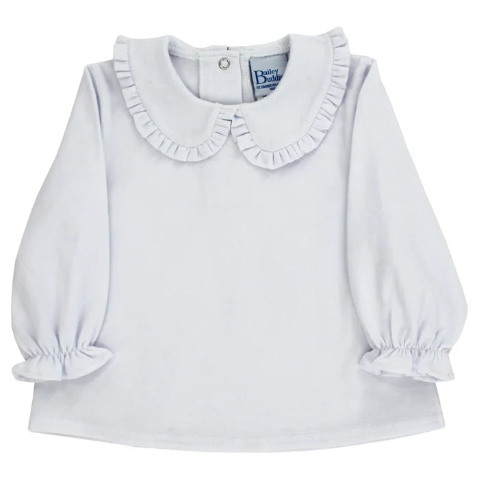 White Knit Girls Long Sleeve Peter Pan Shirt