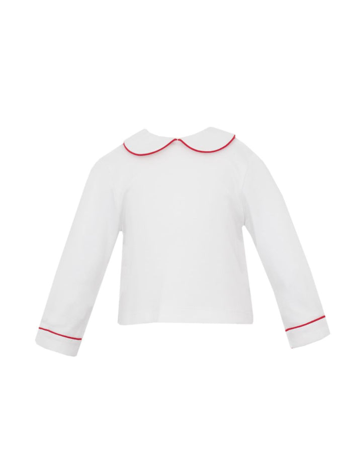 White Peter Pan Boy's Shirt W/ Red Pipping