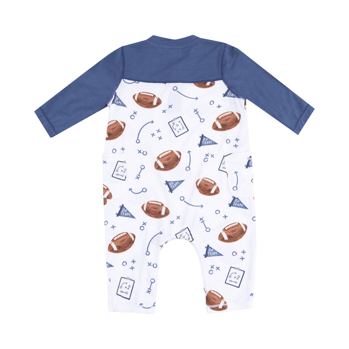 White Touchdown Time Indigo Sleeve Romper
