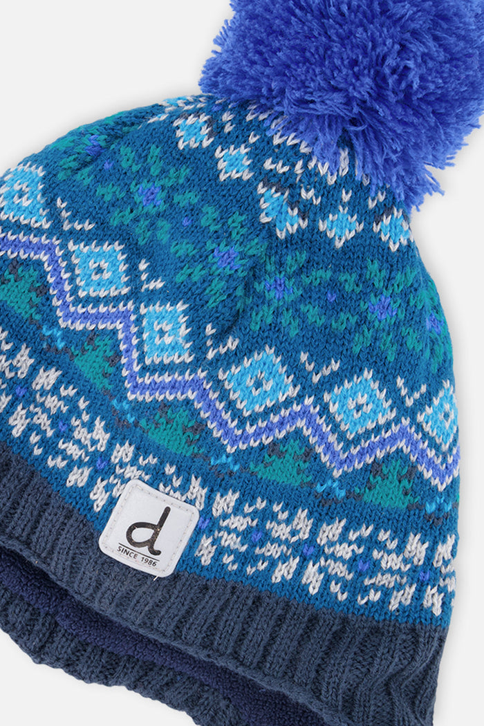 Deux par Deux kids' Peruvian Fair Isle knit hat in dark turquoise – alternate view