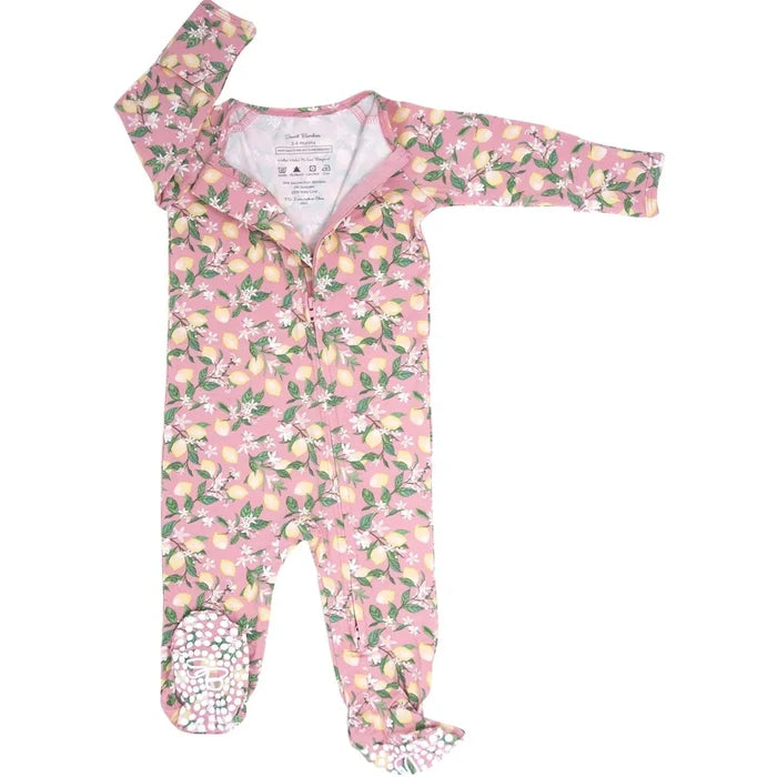 Zipper Footie - Lemons Pink