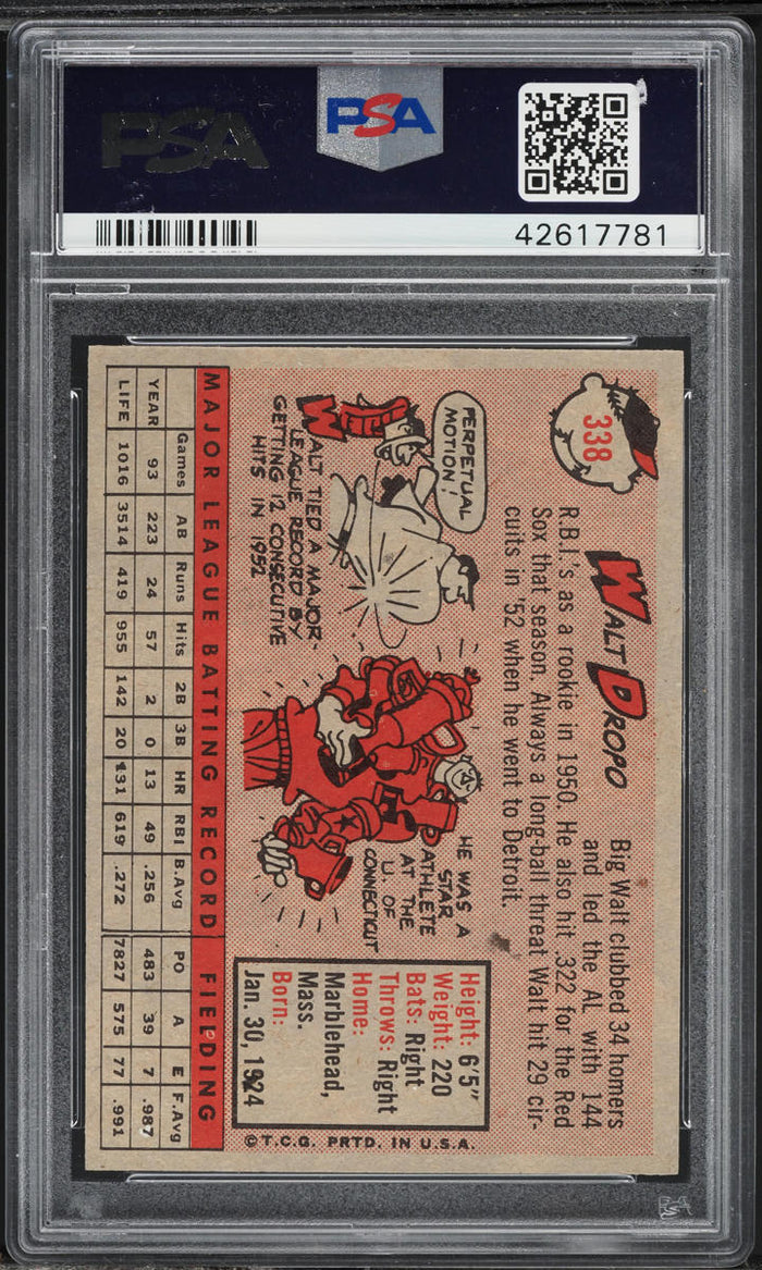 1958 Topps BB Card #338 Walt Dropo Chicago White Sox PSA 7 NRMT (MGD2)