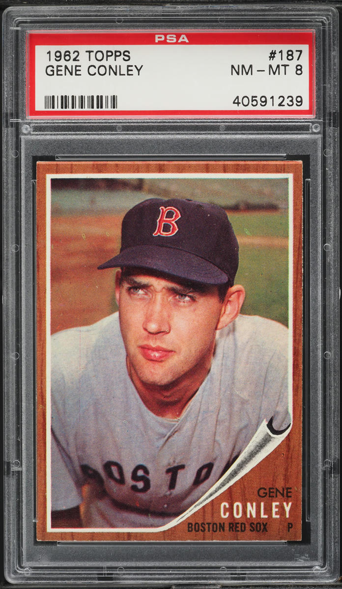 1962 Topps BB Card #187 Gene Conley Boston Red Sox PSA 8 NM-MT (MGD2)