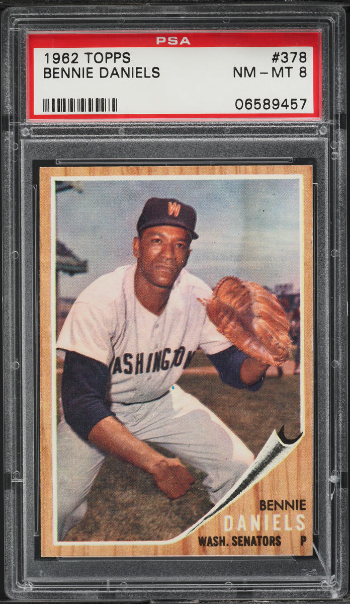 1962 Topps BB Card #378 Bennie Daniels Washington Senators PSA 8 NM-MT (MGD2)