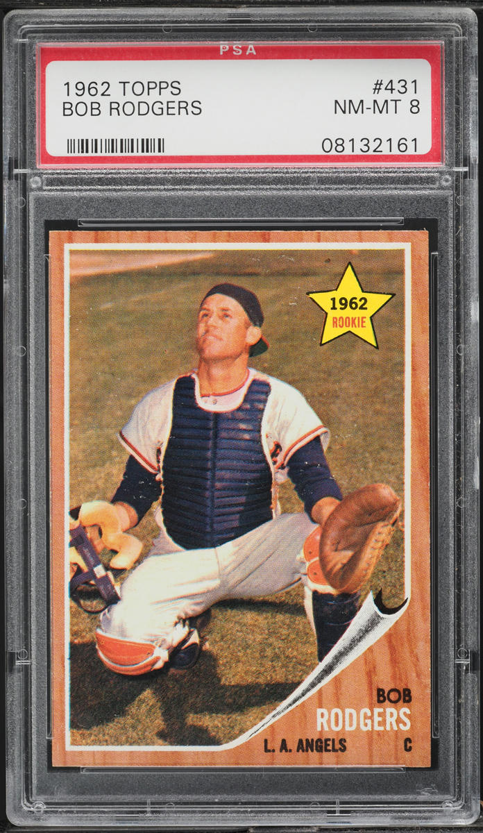 1962 Topps BB Card #431 Bob Rodgers Los Angeles Angels ROOKIE RC PSA 8 NM-MT (MGD2)