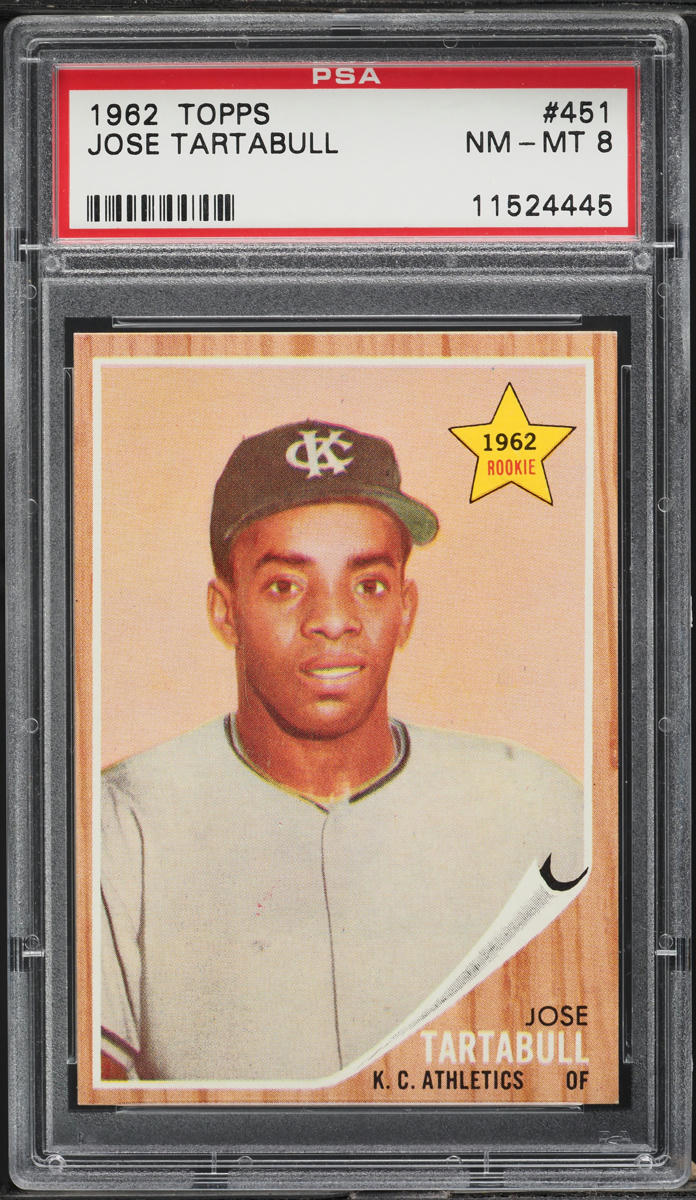 1962 Topps BB Card #451 Jose Tartabull Kansas City Athletics ROOKIE RC PSA 8 (MGD2)