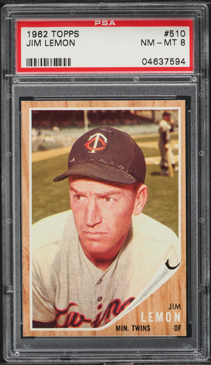 1962 Topps BB Card #510 Jim Lemon Minnesota Twins PSA 8 NM-MT (MGD2)