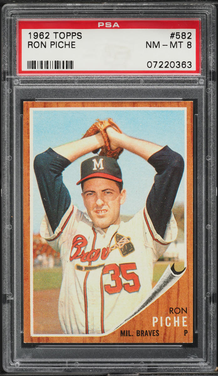1962 Topps BB Card #582 Ron Piche Milwaukee Braves HOF PSA 8 NM-MT (MGD2)