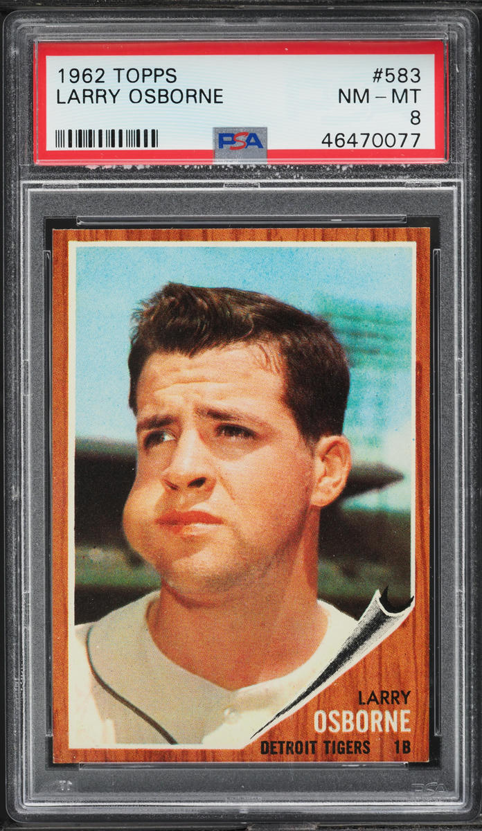 1962 Topps BB Card #583 Larry Osborne Detroit Tigers PSA 8 NM-MT (MGD2)