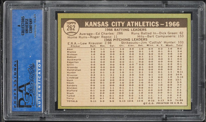 1967 Topps BB Card #262 Kansas City Athletics TEAM CARD PSA 8 NM-MT (MGD2)