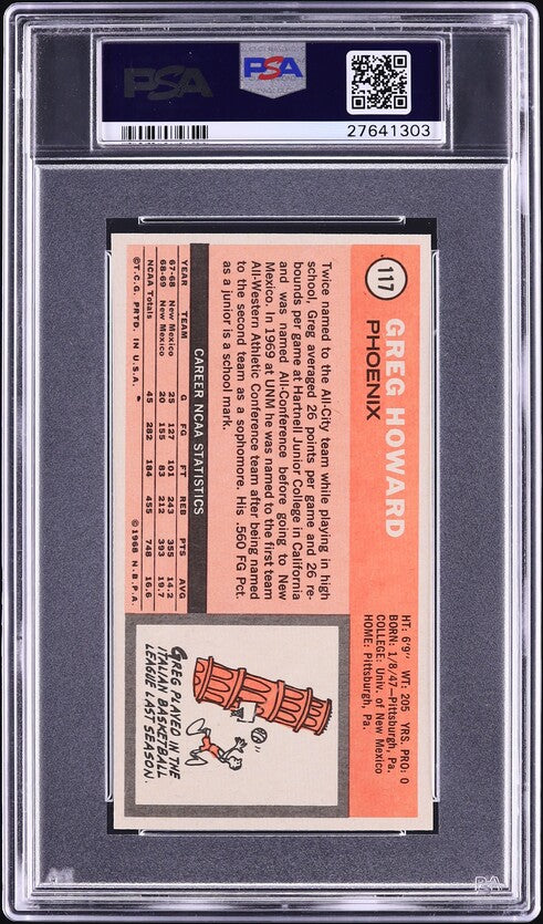 1970 Topps BkB Card #117 Greg Howard Phoenix Suns PSA 8 NM-MT (MGD2)