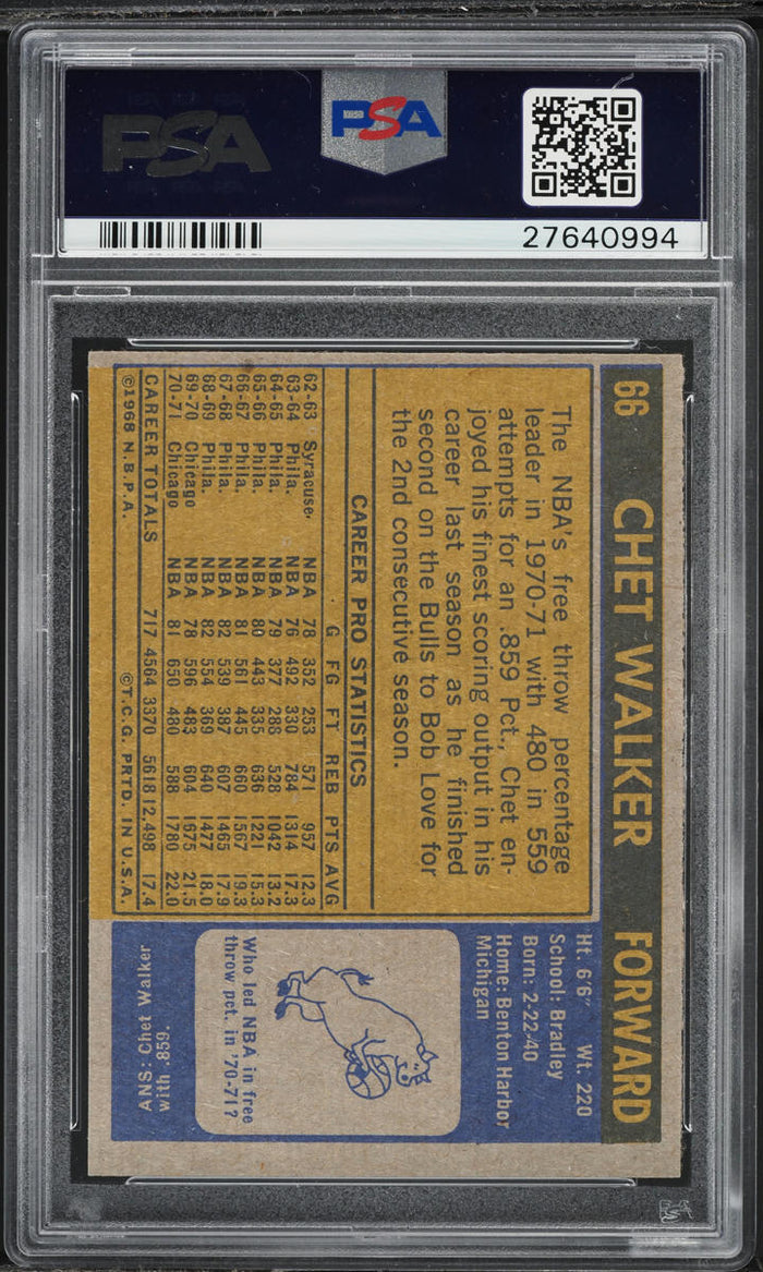 1971 Topps BkB Card # 66 Chet Walker Chicago Bulls HOF VARIATION PSA 9 MINT (MGD2)