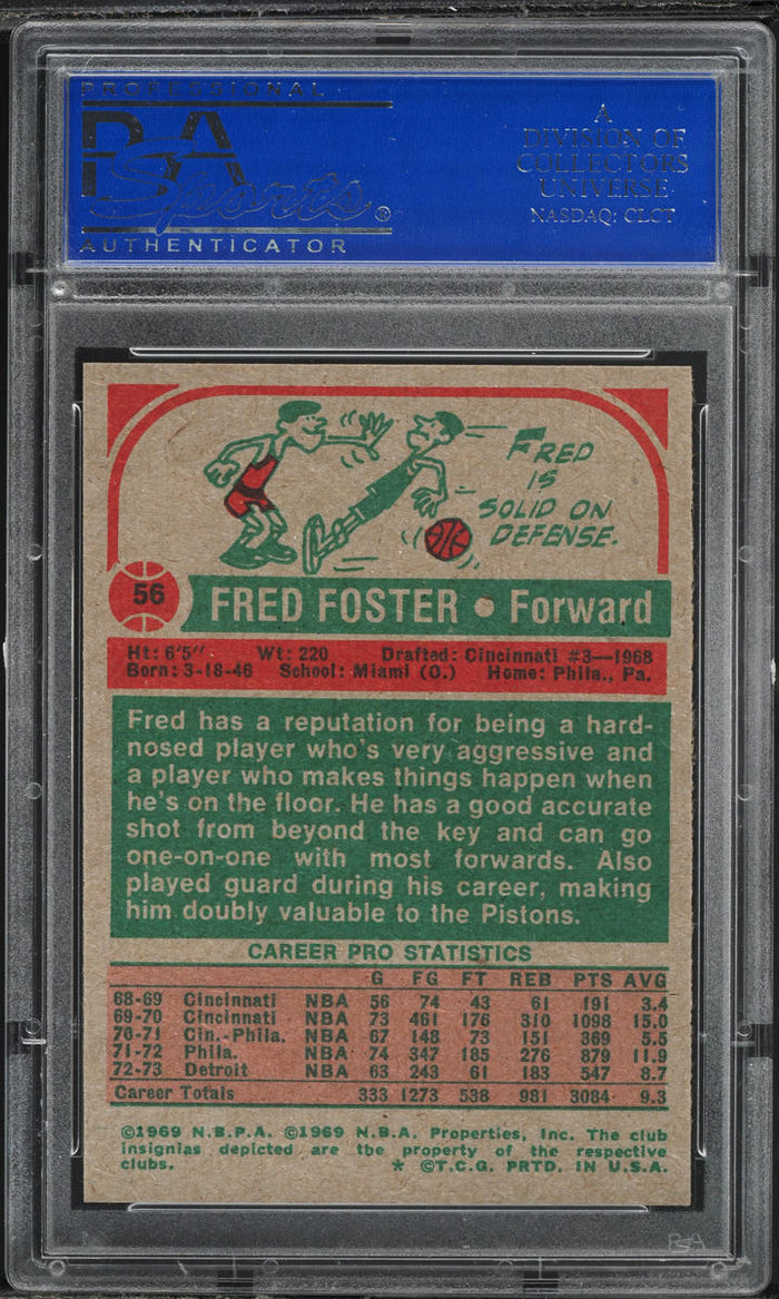 1973 Topps BkB Card # 56 Fred Foster Detroit Pistons PSA 9 MINT (MGD2)