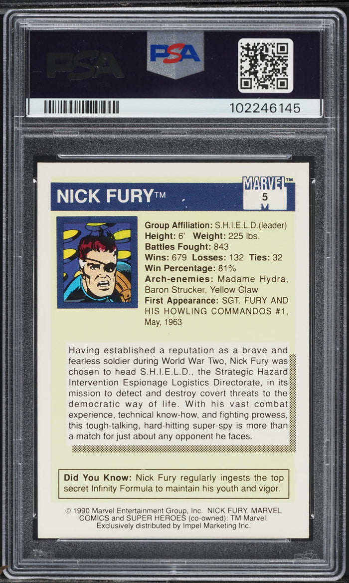 1990 Impel Marvel Universe Card # 5 Nick Fury PSA 10 GEM MINT (MGD2)