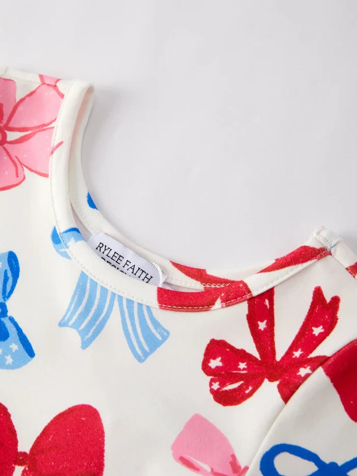 4th of july Color Bow Printed Short Sleeves Dress