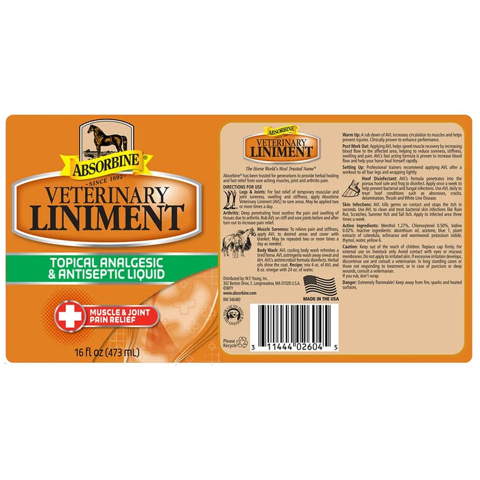 Label of Absorbine® Veterinary Liniment