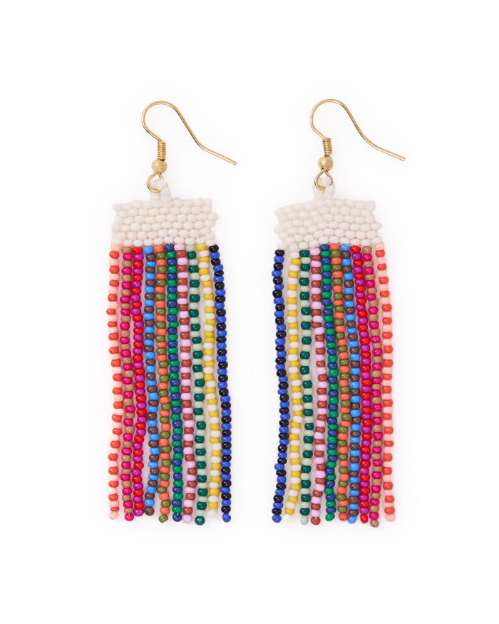 Adaline Alternating Two-Tone Strands Beaded Fringe Earrings Multicolor Fringe