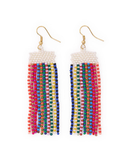 Adaline Alternating Two-Tone Strands Beaded Fringe Earrings Multicolor Fringe